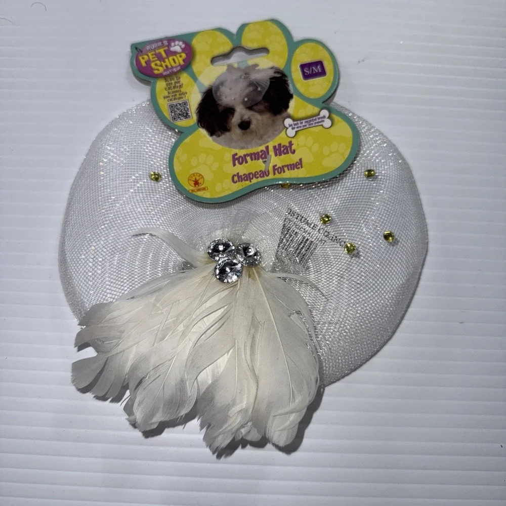 Formal Hat White Flapper Fancy Dress Up Halloween Dog Cat Pet Costume S/M